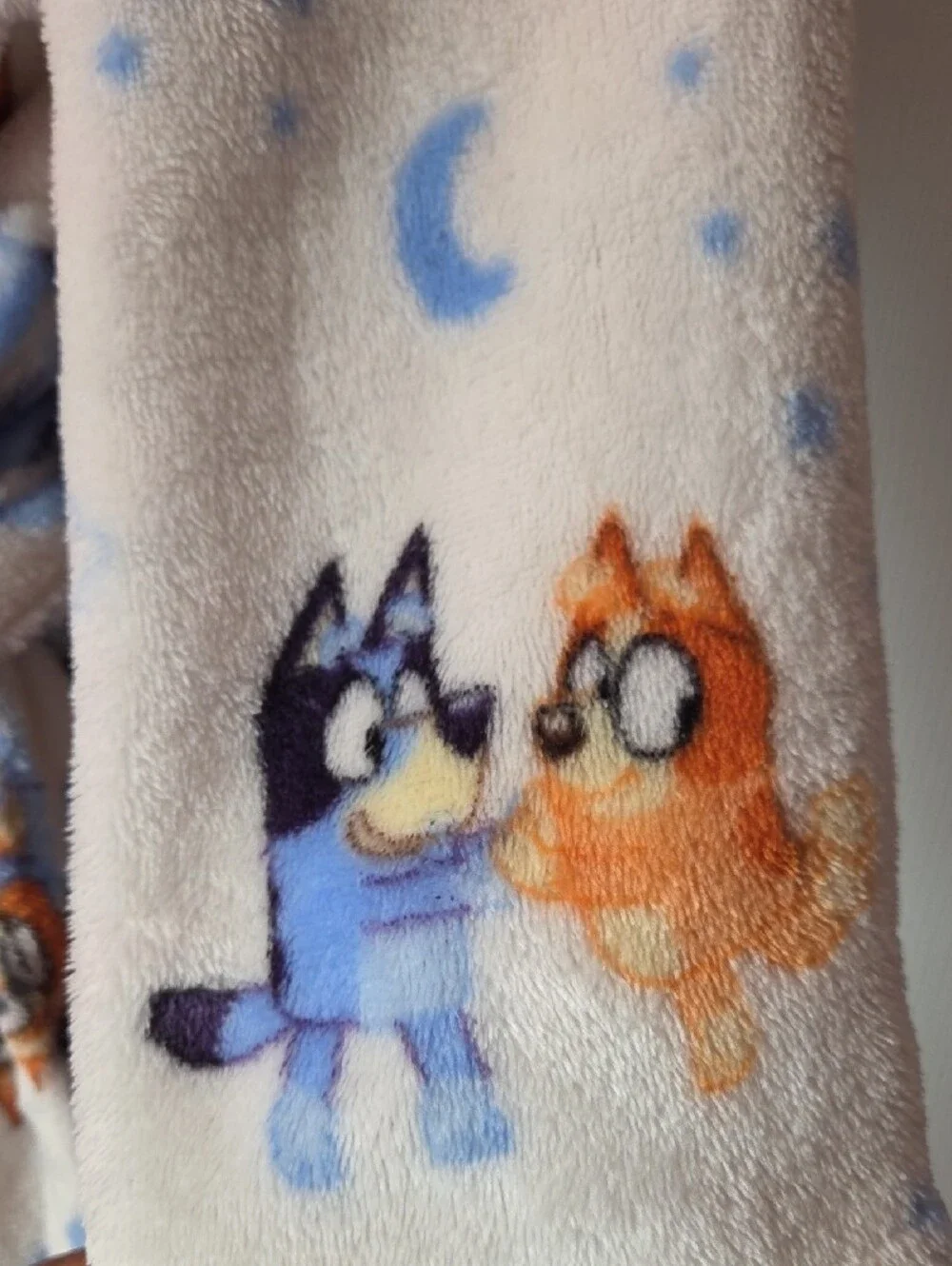 Plush Kids Bathrobe with Blue and Orange Puppy Print